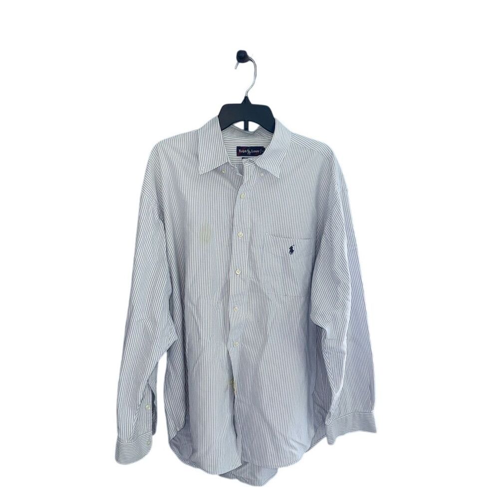 Ralph Lauren Men's XLL‎ Blue & White Striped Long Sleeve Button-Up Shirt
